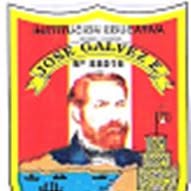 Escudo de la Institución Educativa José Gálvez E. N.° 88016: retrato del héroe sobre fondo bicolor con la torre del Callao.