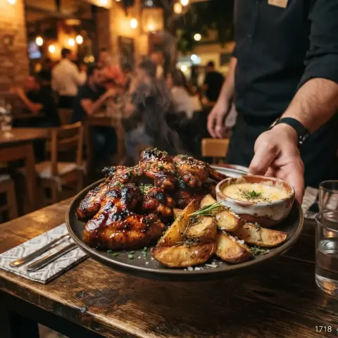 Alitas de pollo BBQ con papas rústicas