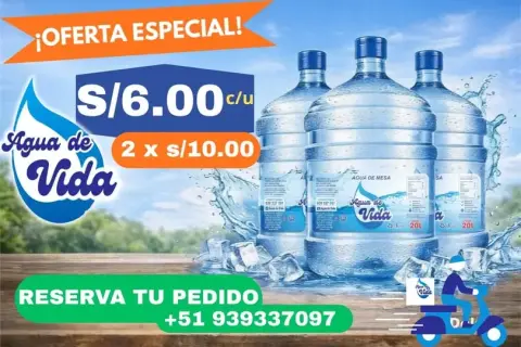 Oferta: bidón de 20 litros a S/ 6.00 (2 x S/ 10.00)