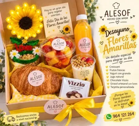 Caja Desayuno Flores Amarillas