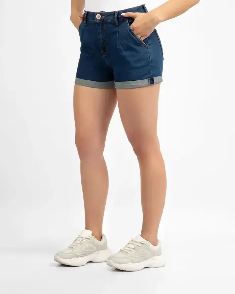 Short Jean Mom Azul Oscuro