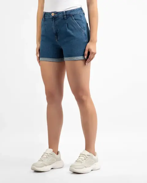 Short Jean Mom Azul Medio