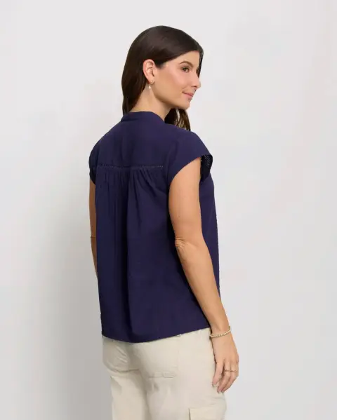 Blusa Cata Solido Azul Náutico