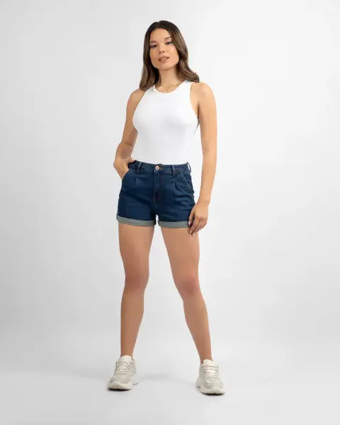 Short Jean Mom Azul Oscuro