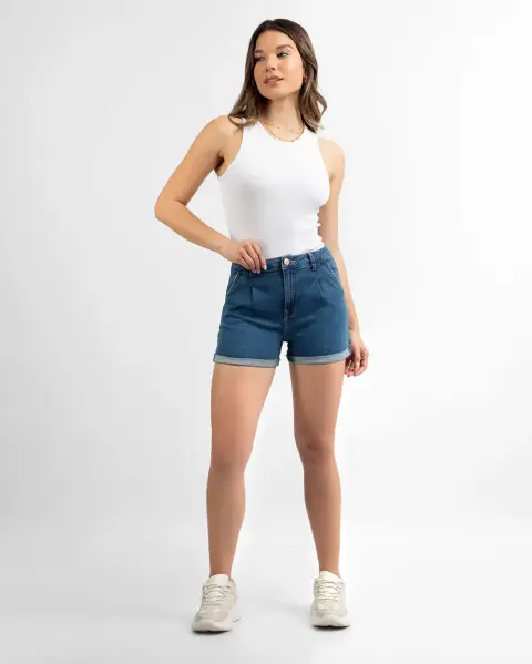 Short Jean Mom Azul Medio