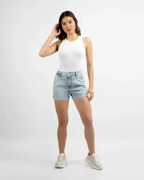 Short Jean Mom White Denim