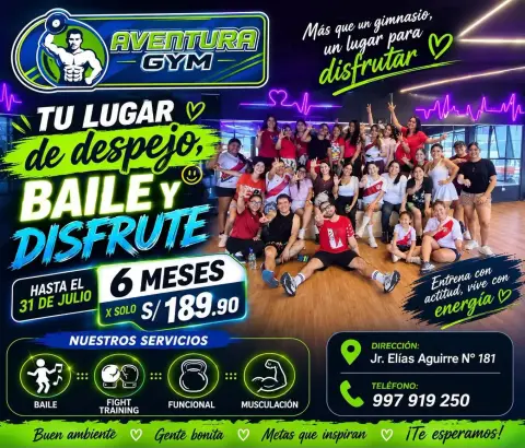 Gimnasio Aventura Gym Chimbote: musculación, funcional, fight training y clases de baile en Jr. Elías Aguirre 181, Chimbote