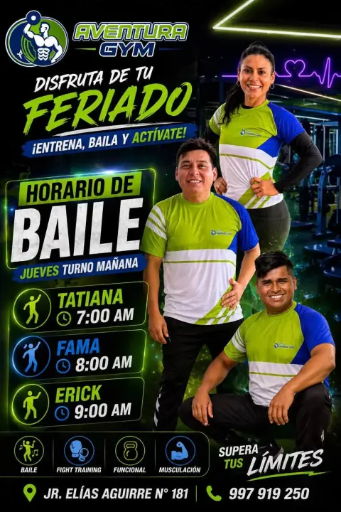 Gimnasio Aventura Gym Chimbote: musculación, funcional, fight training y clases de baile en Jr. Elías Aguirre 181, Chimbote