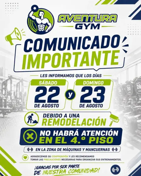 Gimnasio Aventura Gym Chimbote: musculación, funcional, fight training y clases de baile en Jr. Elías Aguirre 181, Chimbote