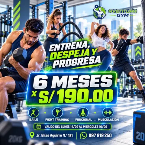 Gimnasio Aventura Gym Chimbote: musculación, funcional, fight training y clases de baile en Jr. Elías Aguirre 181, Chimbote