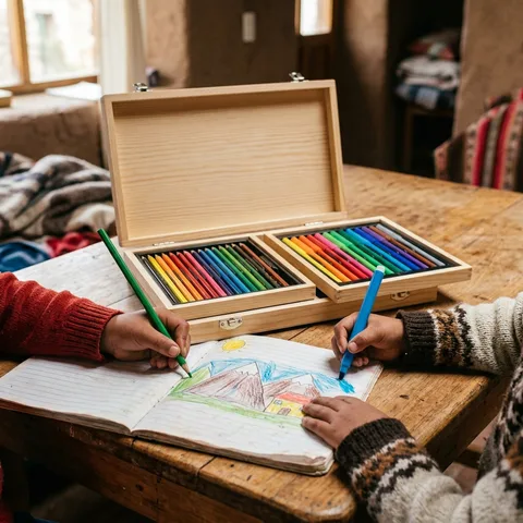 Caja de colores y plumones