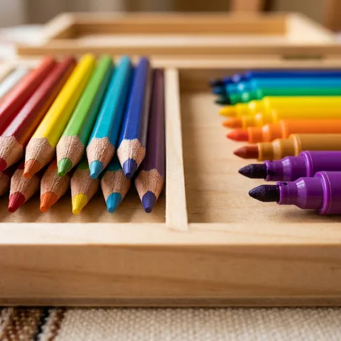 Caja de colores y plumones