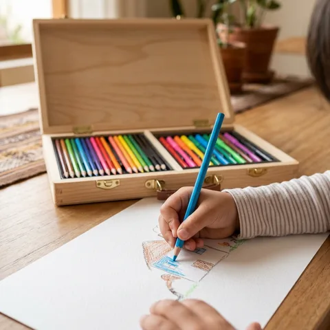 Caja de colores y plumones