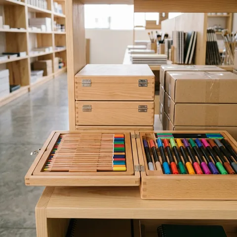 Caja de colores y plumones
