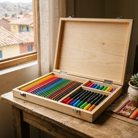 Caja de colores y plumones