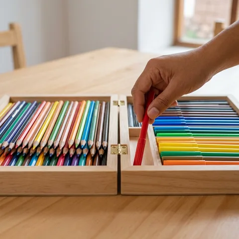 Caja de colores y plumones