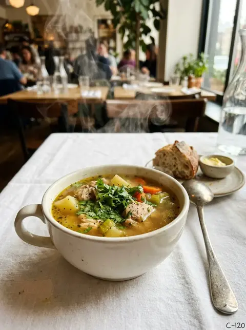 Sopa o caldo de la casa
