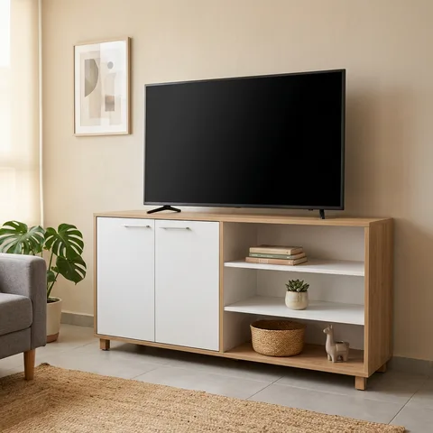 Mueble de TV en melamina de 1.80 m con repisas