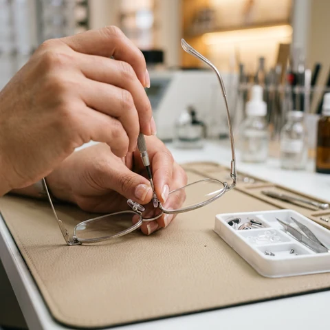Servicio de ajuste, soldadura y cambio de plaquetas de montura de lentes con garantía