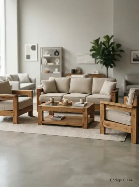 Juego de sala con muebles de madera