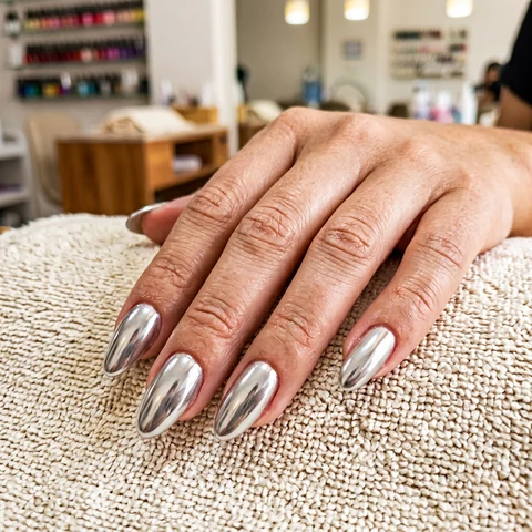 Diseño de uñas con efecto espejo o cromo