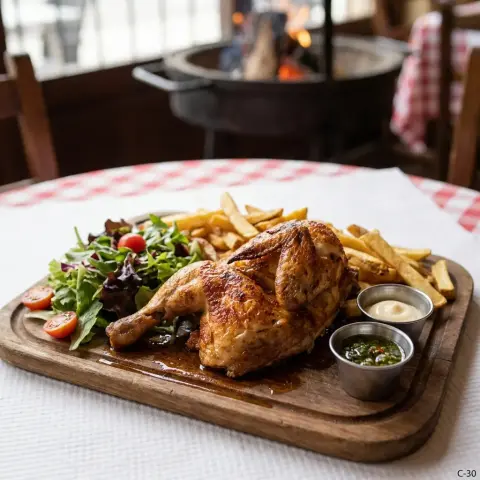 Medio pollo a la brasa con papas