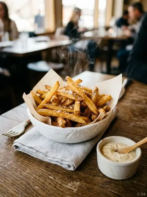Porción de papas fritas doradas