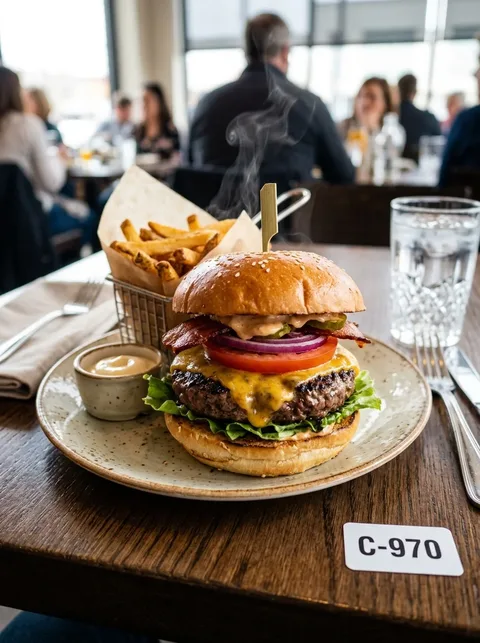 Hamburguesa gourmet con carne de res y papas