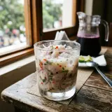 Ceviche de corvina con choclo, camote y leche de tigre