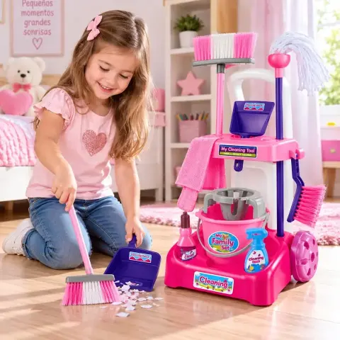 Juego de limpieza para niñas 2 en 1 con carrito y accesorios (3 años a más)