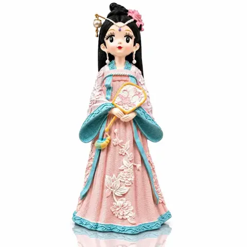 Figura decorativa de cerámica estilo oriental (dama con abanico)