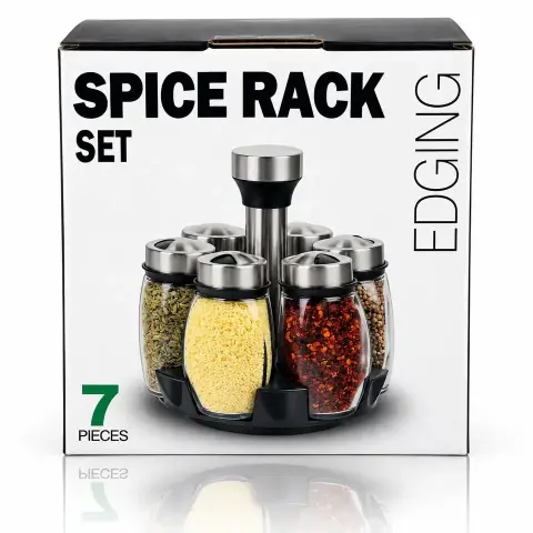 Especiero giratorio de 7 piezas con 6 frascos de vidrio (SPICE RACK SET)