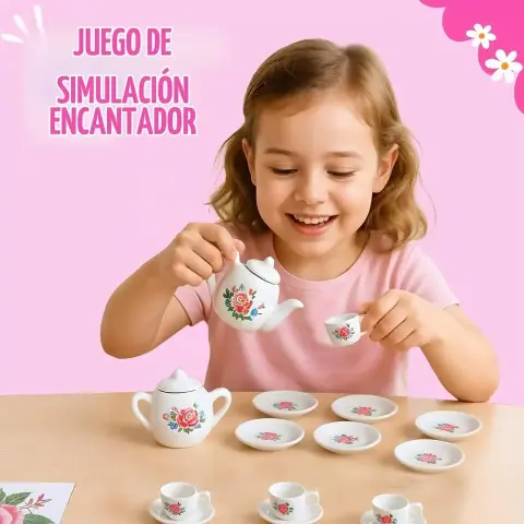 Juego de té de cerámica completo — tetera, tazas y platillos (regalo)
