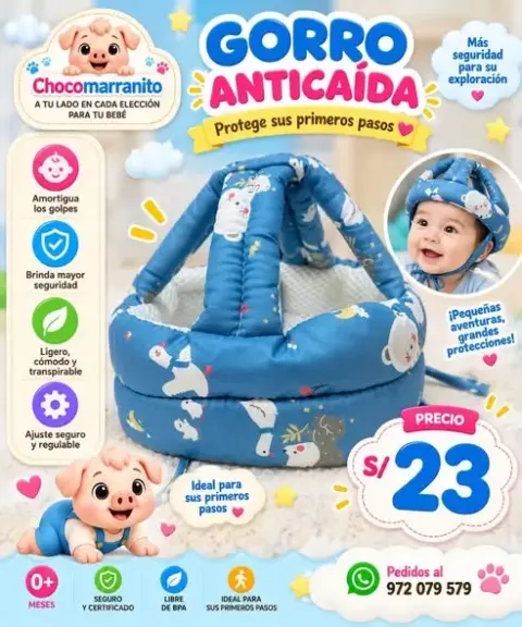 Gorro anticaída con ovejitas (azul)