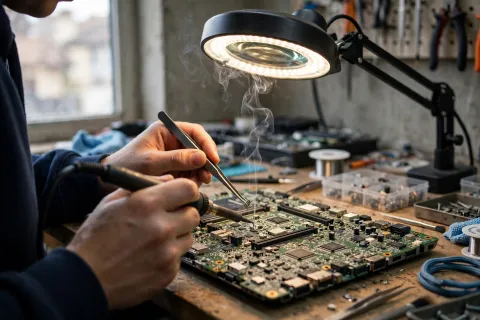 Reparación de placa madre: soldadura y componentes
