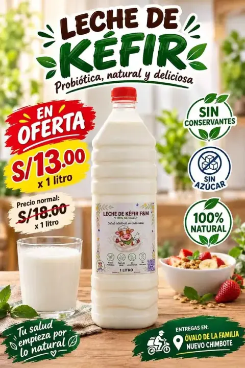 Leche de kéfir natural de 1 litro