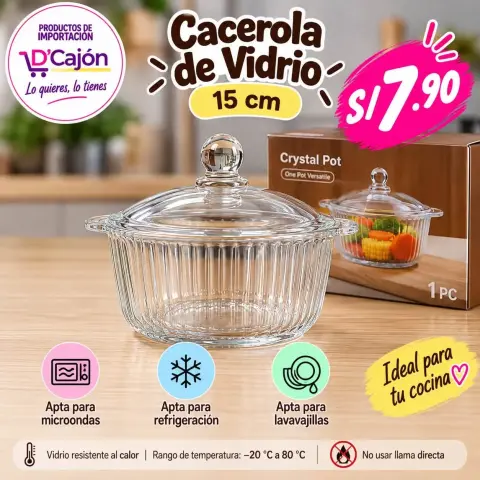 Cacerola de vidrio 15 cm con tapa