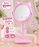 Espejo de mesa gatito con soporte para joyas