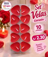 Set de 10 velas rojas en forma de corazón