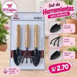 Set de 3 herramientas de jardinería con mango de madera