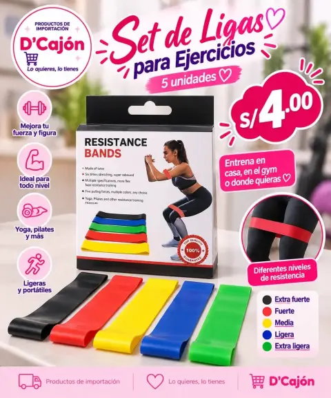 Set de 5 ligas elásticas de látex para ejercicios