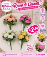 Ramo de claveles artificiales de 4 flores, 26 cm de alto