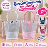 Bolsa semi transparente con puntos y asas, 26 cm