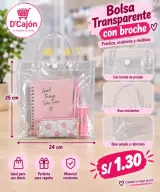 Bolsa transparente con broche y asas, 25 x 24 cm