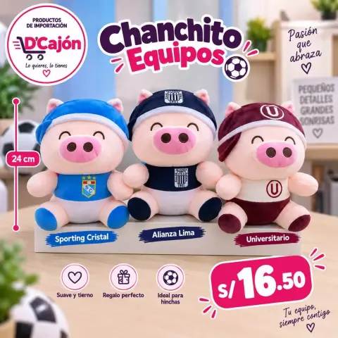 Peluche de cerdito hincha con camiseta de equipo, 24 cm