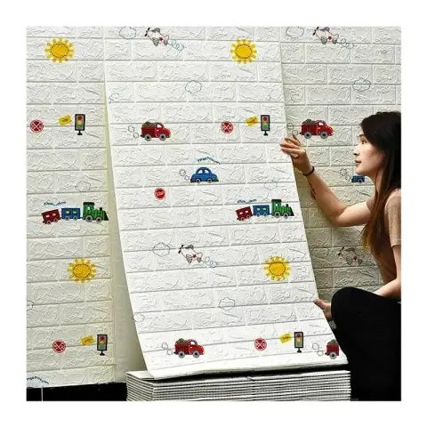 Mural 3D autoadhesivo infantil (carritos, sol y señales) — 70 × 77 cm