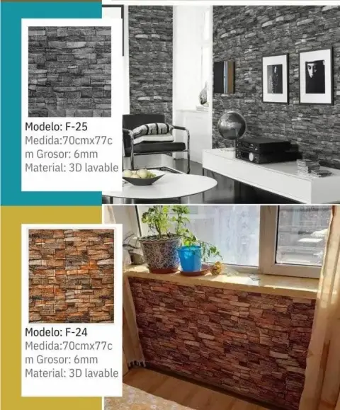 Vinilo autoadhesivo 3D imitación piedra — modelos F-24 y F-25, 70 × 77 cm