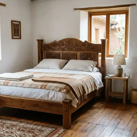 Cama de madera de 2 plazas con cabecera a medida