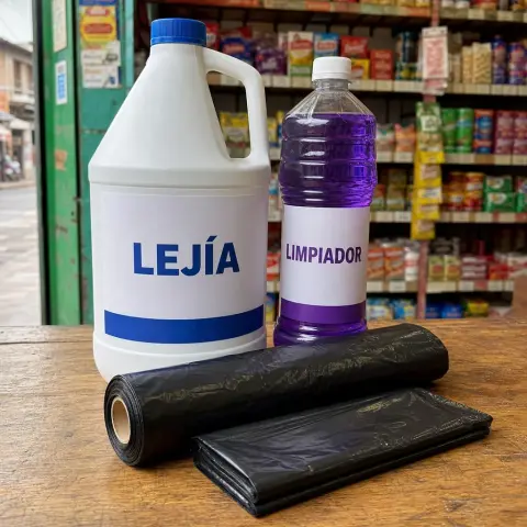 Pack de limpieza para negocio: lejía, limpiador y bolsas
