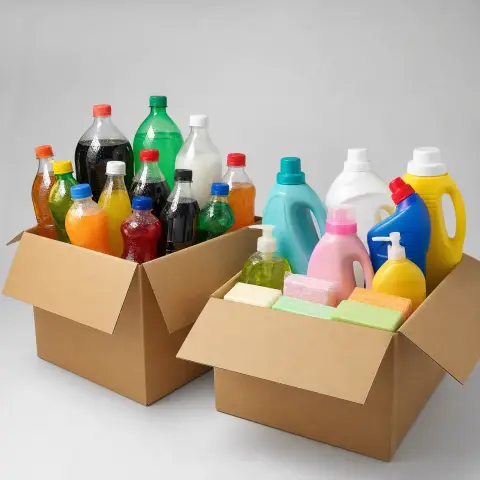 Caja mixta de bebidas y limpieza